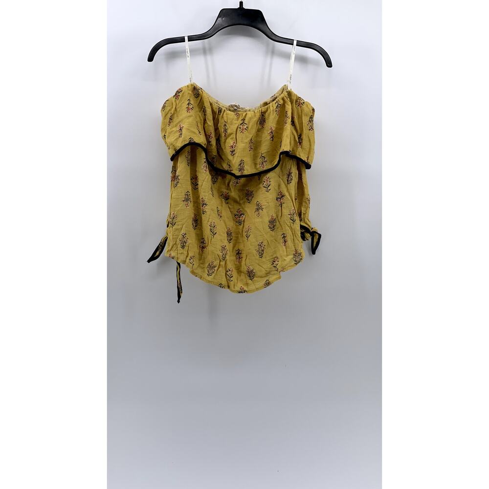 SWEET WANDERER Women's Yellow Floral Print Off-The-Shoulder Overlay Top SZ S